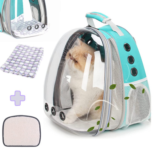 Lollimeow Bubble Expandable Cat Backpack Pet Travel Carrier for Cats and Dogs (Green-Front Expandable)