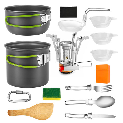 OUOYYO Camping Cookware Stove Carabiner Fork Spoon Kit Stove Bowl Outdoor Camping Set Portable Backpacking Stove Gear for Backpacking, Outdoor Camping Hiking and Picnic