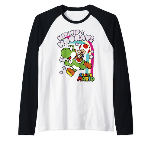 Super Mario Yoshi And Toad Hip Hip Hooray Rainbow Raglan Baseball Tee