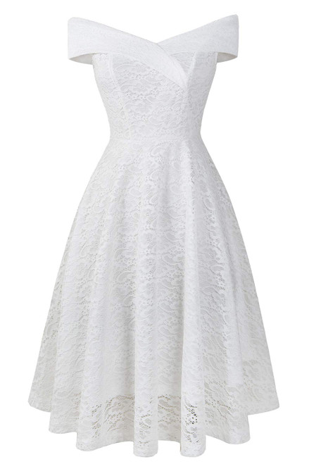 Yuanlar Women's Elegant Off Shoulder Lace Floral Cocktail Party Dress Formal Dress Short Swing Dress Bridesmaid Dress (White, X-Large) Yuanlar Women's Elegant Off Shoulder Lace Floral Cocktail Party Dress Formal Dress Short Swing Dress Bridesmaid Dress (White, X-Large)