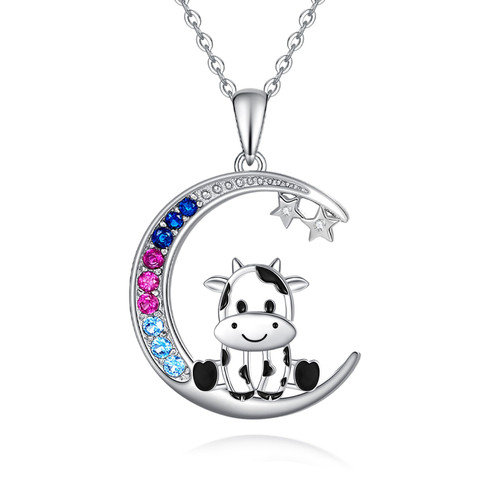 Fryneauy Cow Necklace 925 Sterling Silver Pendant Necklace Cow Moon Jewelry Gifts for Women Fryneauy Cow Necklace 925 Sterling Silver Pendant Necklace Cow Moon Jewelry Gifts for Women