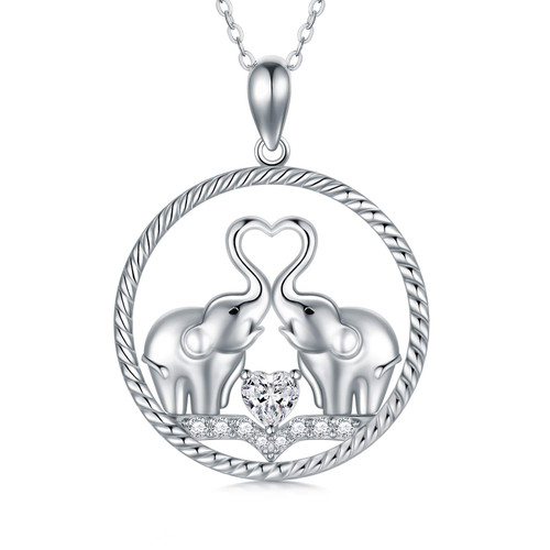 PEIMKO Elephant Necklace Sterling Silver Elephant Pendant Necklace whith Eternal Love Heart for Women PEIMKO Elephant Necklace Sterling Silver Elephant Pendant Necklace whith Eternal Love Heart for Women