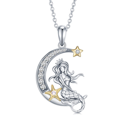 CVRAVO Mermaid Necklace 925 Sterling Silver Crescent Moon Mermaid Pendant Necklace Sea Mermaid Jewelry Gifts for Women Girls Daughter CVRAVO Mermaid Necklace 925 Sterling Silver Crescent Moon Mermaid Pendant Necklace Sea Mermaid Jewelry Gifts for Women Girls Daughter