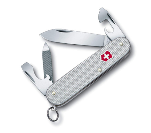 Victorinox Cadet Alox Swiss Army Knife, 9 Function Swiss Made Pocket Knife with Large Blade, Screwdriver, Can Opener and Wire Stripper - Silver