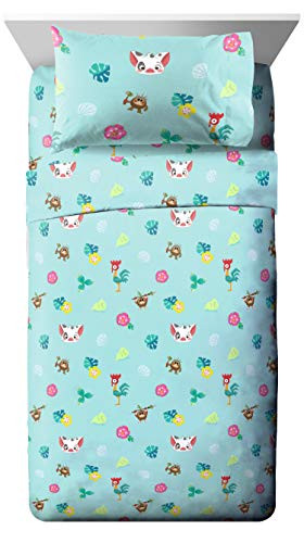 Jay Franco Disney Moana Flower Power Twin Sheet Set - Super Soft and Cozy Kids Bedding Features HeiHei & Pua - Fade Resistant Polyester Microfiber Sheets (Official Disney Product)