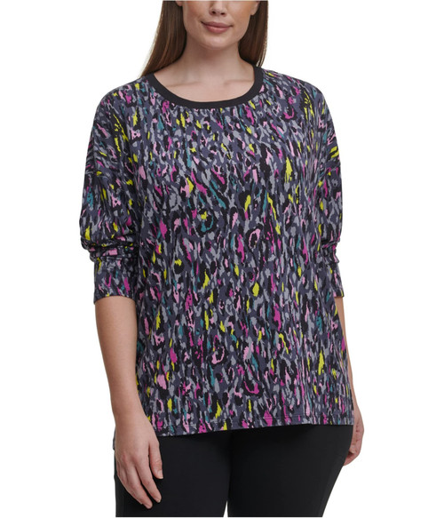 Calvin Klein Womens Wild Cat Pullover Blouse, Multicoloured, 2X