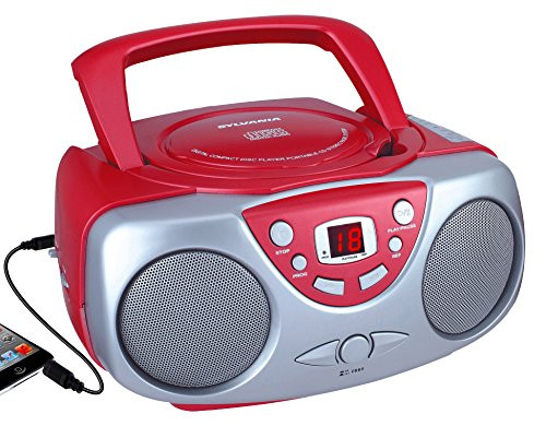 Sylvania SRCD243M-RED Portable Cd Player with Am/FM Radio Boombox (Red)