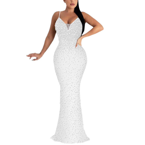 Sexy Wedding Guest Dresses for Women Women's Sexy Hot Drill Nail Beads Suspender Dress Female Wedding Dresses for Women Plus Size (White, S) Cocktail Dress for Women Plus Size