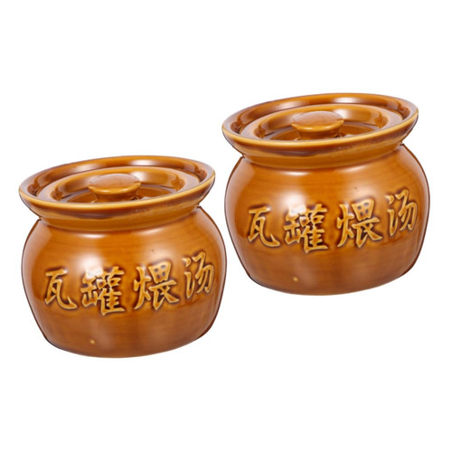 Zerodeko 2pcs Crock Mini Stove Vintage Serving Pot Big Pot Ceramic Stew Cup Ceramic Soup Cooking Bowl Clay
