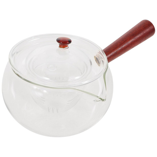 DOITOOL Glass Teapot with Infuser, Gongfu Teapot with 360 Rotation Tea Maker, Clear Tea Kettle with Wooden Handle, Blooming and Loose Leaf Tea Maker for Camping, Travel (300ml)