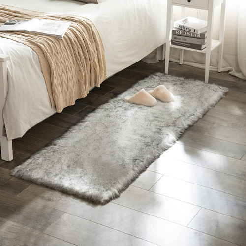 MIULEE Luxury Super Soft Fluffy Area Rug Faux Fur Rectangle Rug Decorative Plush Shaggy Carpet for Bedside Sofa Floor Nursery 2 x 6 Feet, Gradient Grey