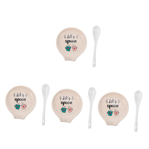 Ciieeo 4 Sets Ceramic Spoon Rest Ladle Rest Counter Spoon Holder Coffee Bar Accessories Drink Tray Steak Plate White Spoon Rest Soup Ladle Plate Spoons Ceramics Pack Chopstick Rest