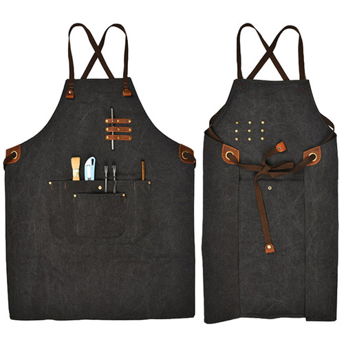 HQPCAHL Work Aprons Canvas Aprons Chef Aprons for Men Women Adjustable Aprons with Large Pockets,One Size,Black