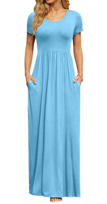 DB MOON Womens Maxi Dresses Casual Short Sleeve & Pockets Empire Waist Long Dress for Beach Party L, Light Blue DB MOON Womens Maxi Dresses Casual Short Sleeve & Pockets Empire Waist Long Dress for Beach Party L, Light Blue