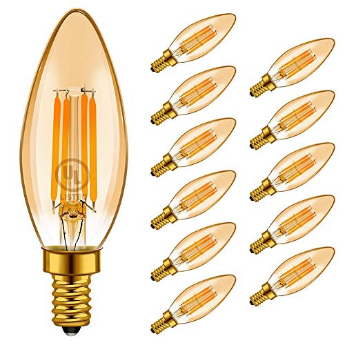 Emotionlite Dimmable E12 Chandelier Light Bulbs, LED Candelabra Bulbs, 2200K Amber, 40W Equivalent Bulb for Ceiling Fan, 4W, 300LM, E12 Base, 12 Pack, UL Listed