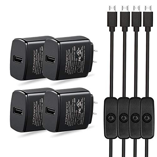 Raspberry Pi 3 3B+ Adapter with On/Off Switch Cable, Power Supply Wall Charger for Raspberry pi 3, Raspberry pi Zero, 2B, 3B, and Zero W (4 Pack)