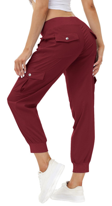 MoFiz Hiking Cargo Pants for Women with Pockets Lightweight Quick Dry Athletic Outdoor Summer Travel Casual Joggers Sweatpants Wine Red M