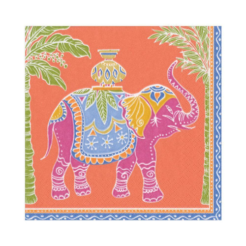 Caspari Royal Elephant Paper Luncheon Napkins in Orange, 80 Count