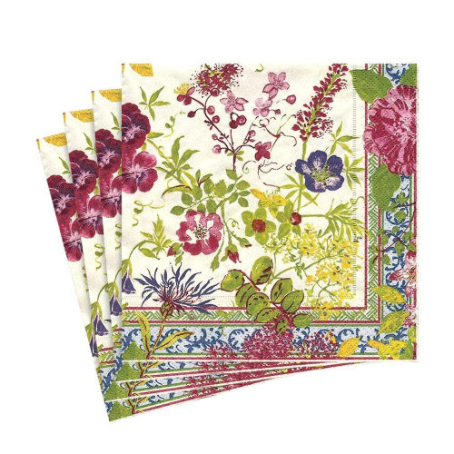 Caspari Millefleurs Paper Luncheon Napkins, Four Packs of 20