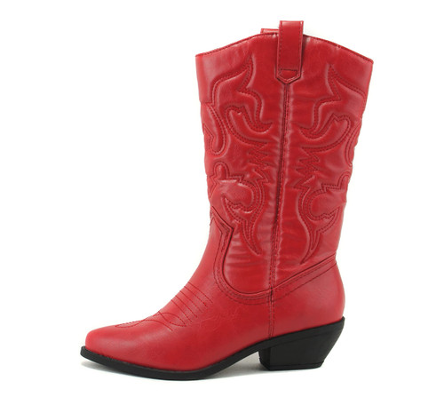 Soda Women Cowgirl Cowboy Western Stitched Boots Pointy Toe Knee High Reno,Red,10