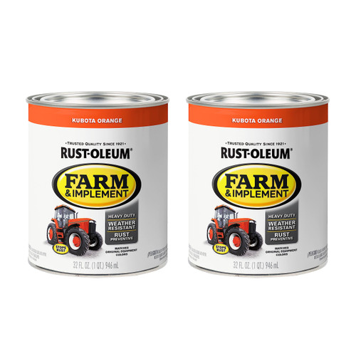 Rust-Oleum 280159-2PK Farm & Implement Enamel Paint, Quart, Kubota Orange, 32 Fl Oz (Pack of 2)