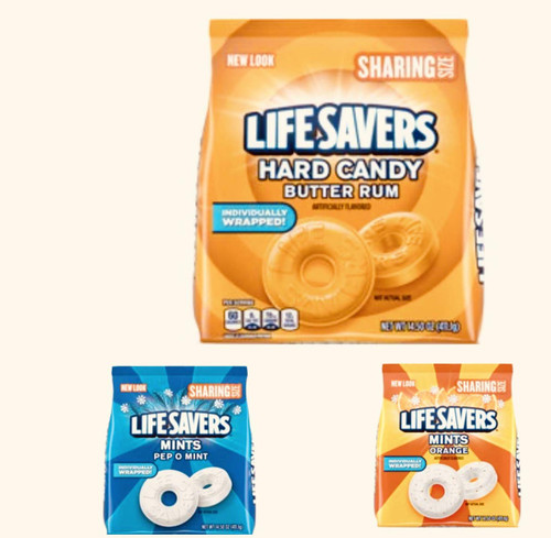 LIFE SAVERS Butter Rum Hard Candy | Pep-O- Mint | Orange Mints 14.5-OZ Sharing Size Bag LIFE SAVERS Butter Rum Hard Candy | Pep-O- Mint | Orange Mints 14.5-OZ Sharing Size Bag