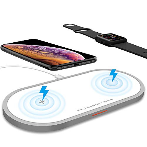 Wireless Charger, Audon 2 in 1 Wireless Charging Pad For Apple Watch iWatch Series 4/3/2/1, Qi Fast Wireless Charging Stand Apply For iPhone Xs Max/Xs/Xr/X/8/8 Plus, Ultra Thin Wireless Charge Station