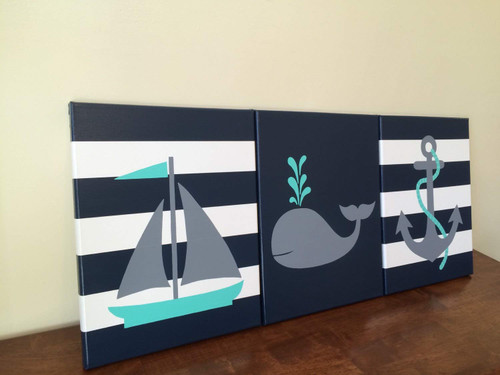 CANVASPrtint Nautical Nursery Decor Baby boy Girl Nautical Room Decor Sailboat Nursery Whale Decor Whale Nursery Nautical Theme Gray and Navy Nautical