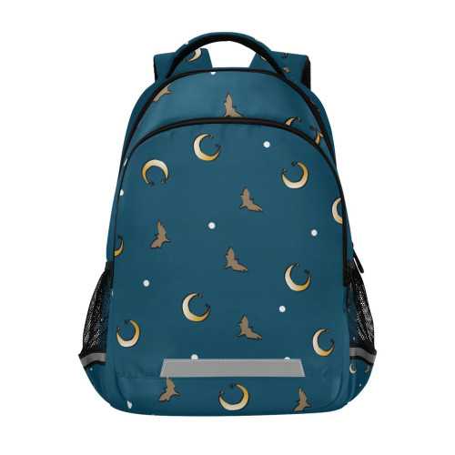 Glaphy Moon and Bats Halloween Backpack Lightweight Travel School Backpack Laptop Notebook Tablet School Bag Stylish Casual Daypack with Reflective Stripes