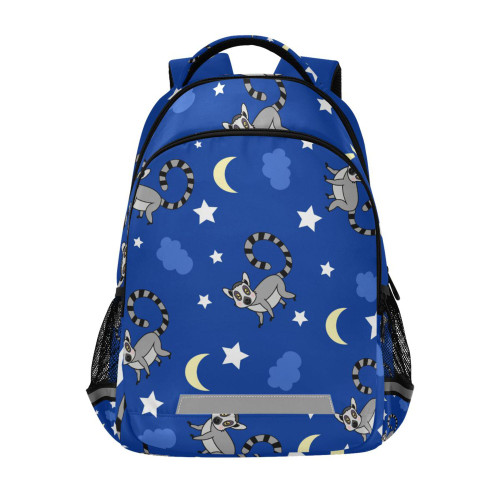 Glaphy Lemur Moon and Stars Backpack Lightweight Travel School Backpack Laptop Notebook Tablet School Bag Stylish Casual Daypack with Reflective Stripes