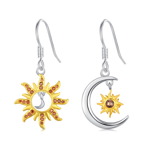 VOVEAT Sun and Moon Earrings Sterling Silver Celestial Earrings Asymmetrical Earrings Sun Moon Celestial Jewelry Gifts for Women Girls
