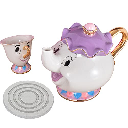 QVBokay New Cartoon Beauty and The Beast Teapot Mug Mrs Potts Chip Tea Pot Cup One Set Lovely for Girl Home Decorationl QVBokay New Cartoon Beauty and The Beast Teapot Mug Mrs Potts Chip Tea Pot Cup One Set Lovely for Girl Home Decorationl