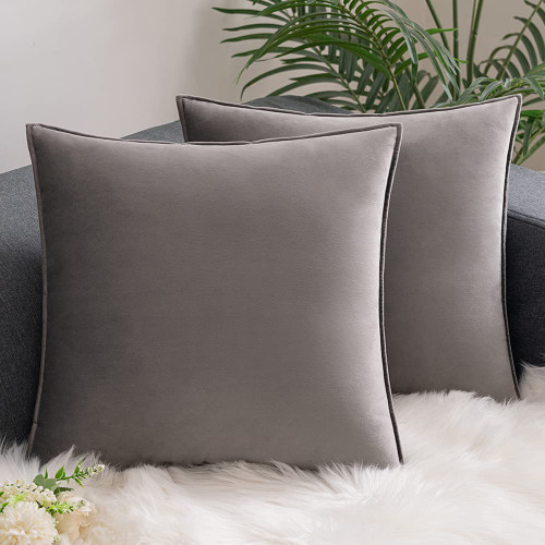 Comvi Grey Throw Pillows - Decorative Pillows, Inserts & Covers (2 Throw Pillows + 2 Pillow Covers) Throw Pillows with Inserts Included - Velvet Throw Pillows for Couch -flanged Pillow Covers 18x18