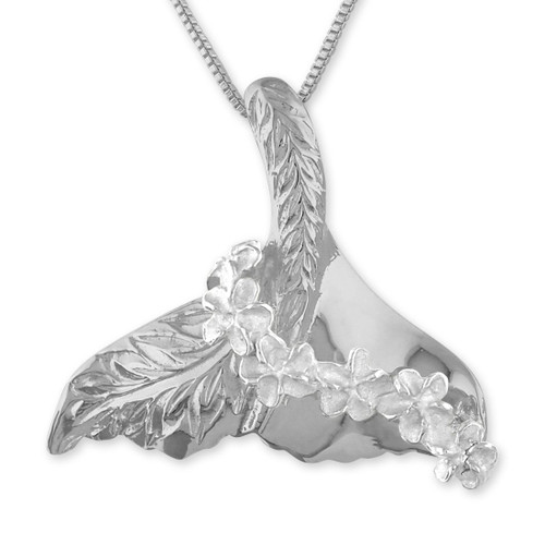 Sterling Silver Whale Tail Lei Pendant Necklace, 16+2" Extender