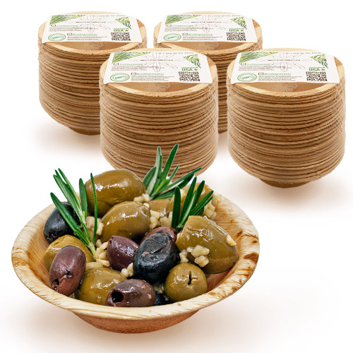 ECODECO Palm Leaf Small Disposable Bowls - Compostable Sauce Dipping Bowls - Eco Friendly Like Bamboo Party Plates For Bite-sized Antipasti or Mini Dessert (Round 4 inch, 100, Count)