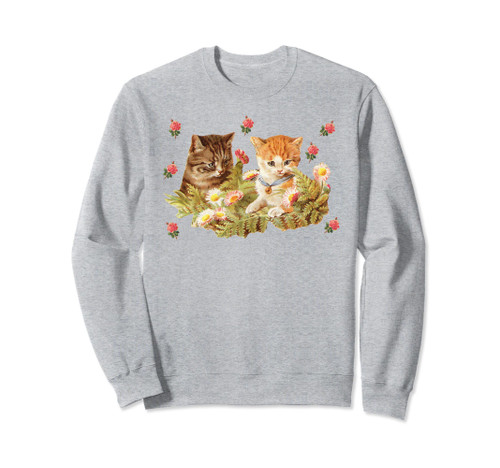 Flower Garden Vintage Kitten Pattern | Cottagecore Cat Sweatshirt