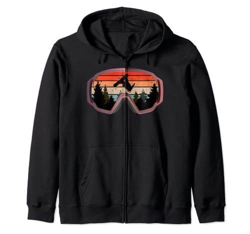 Snow Mountain Retro Vacation Snowboard Zip Hoodie