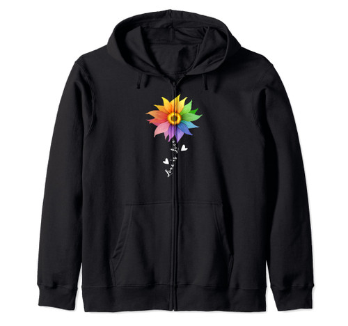 Cute Rainbow Sunflower Love Is Love LGBT Pride Month Zip Hoodie