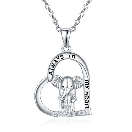 TANGPOET Elephant Necklace 925 Sterling Silver Always in My Heart Mom and Baby Elephant Pendant Jewellery Gifts for Women Mom Grandma Mothers Day