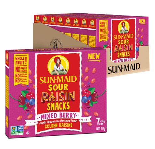 Sun-Maid Sour Mixed Berry Fruity Raisin Snacks - (56 Pack) 0.7 oz Pouches - Sour Mixed Berry Raisins - Dried Fruit Snack for Lunches and Snacks Sun-Maid Sour Mixed Berry Fruity Raisin Snacks - (56 Pack) 0.7 oz Pouches - Sour Mixed Berry Raisins - Dried Fruit Snack for Lunches and Snacks
