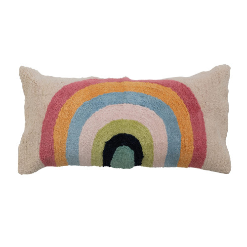 Creative Co-Op Cotton Tufted Lumbar Rainbow and Chambray Back, Multicolor Pillows, 18" L x 14" W x 1" H