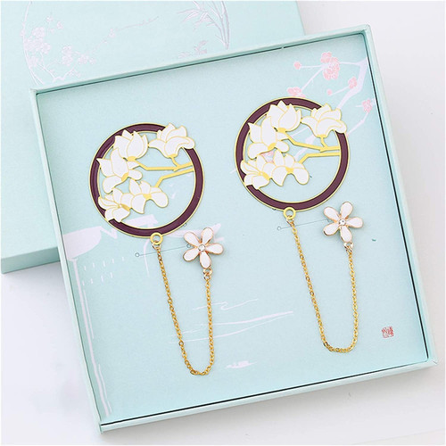 Handmade Bookmark Metal Book Marks with Tassel Delicate Round Magnolia Flower Page Bookmarker for Friends and Family Adults Kids Gift for Book Lovers