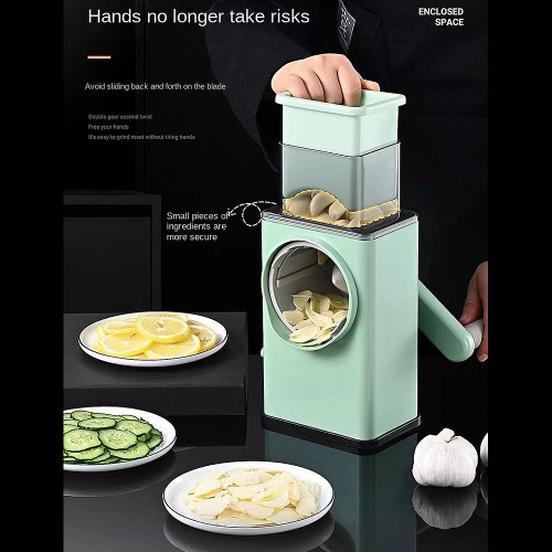 HUIOP Manual Rotary Cheese Grater Shredder Slicer Cutter with 3 Interchangeable for Vegetable, Cheese?Potato, Nuts,Grater