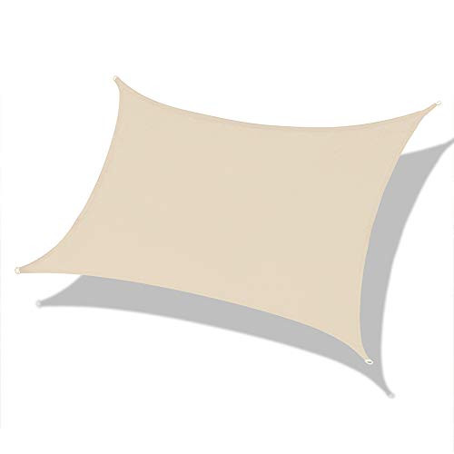 OYE HOYE 6' x 10' Sun Shade Sail Beige Rectangle Waterproof Polyester Canopy Sail Shade UV Block for Grade Outdoor Patio Garden Backyard Sand