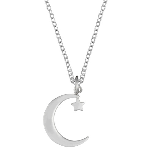 Silverly Women's 925 Sterling Silver Crescent Moon and Star Pendant Necklace, 46 cm