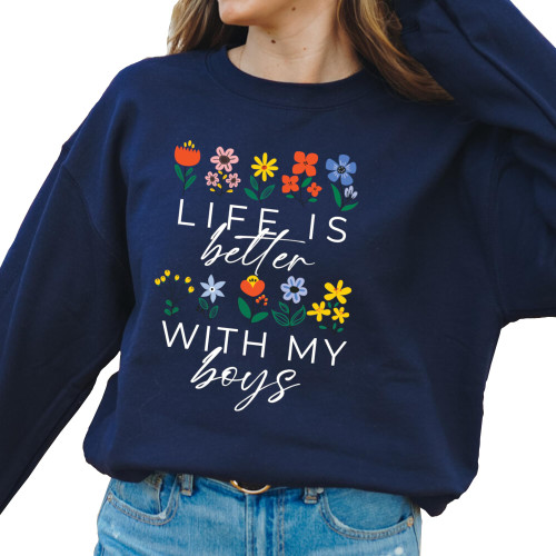 Life Is Better With My Boys Sweatshirt, Mothers Day Sweatshirts, Boy Mom Long Sleeve Shirt, Mom Sweatshirts for Women