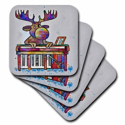 3dRose Cute Funny Moose Playing Piano Music Musical Cubism Art - Coasters (cst-385375-3)
