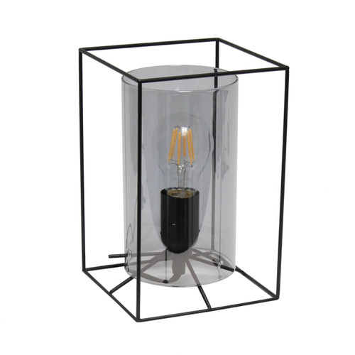 212 Main Black Framed Table Lamp with Smoked Cylinder Glass Shade, Small