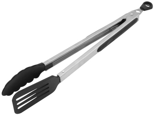 Fackelmann Multi-Purpose Tongs 35 cm Stainless Steel Serving Tongs Kitchen and Barbecue Tongs for Coated Pots and Pans, Black/Silver