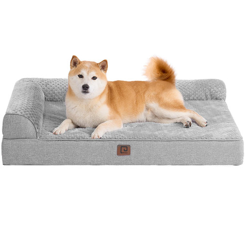 EHEYCIGA Memory Foam Orthopedic Dog Beds Large Sized Dog with Waterproof Lining, Washable Dog Sofa Bed with Removable Cover and Nonskid Bottom for Crate Pet Couch Bed, 35x23 Inches, Grey